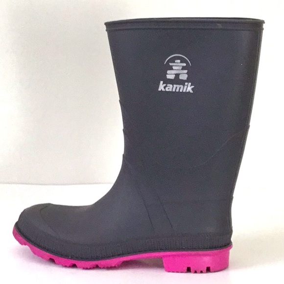 Kamik Gray Rain Boots, Girl’s Pink Trim Rubber. Outdoor, Casual, School. - Picture 5 of 7